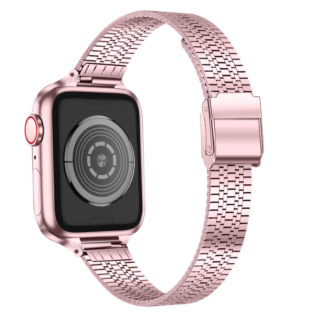 Edelstahl Slim Fit Armband - Rosa - Passend f&uuml;r Apple Watch 44mm / 45mm / 46mm / 49mm