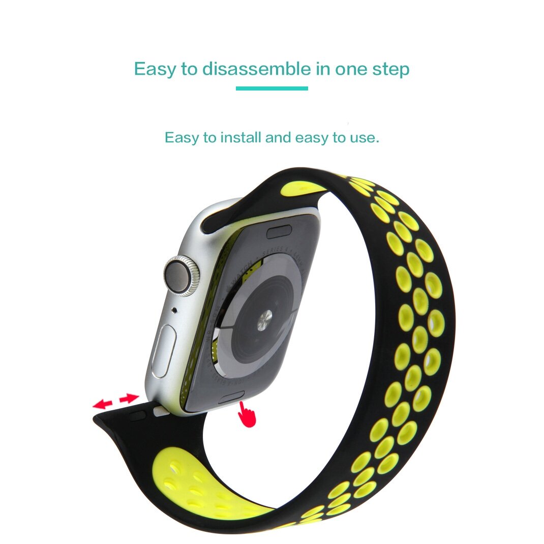 Solo Loop Sportband - Gr&ouml;&szlig;e: S - Schwarz + Gelb - Geeignet f&uuml;r Apple Watch 44mm / 45mm / 46mm / 49mm