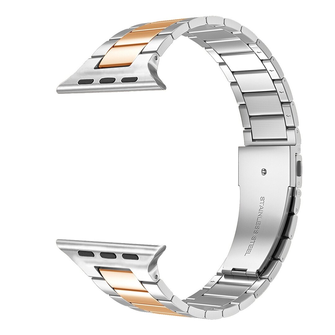 Stahlgliederarmband - Silber mit Champagnergold - Passend f&uuml;r Apple Watch 38mm / 40mm / 41mm / 42mm