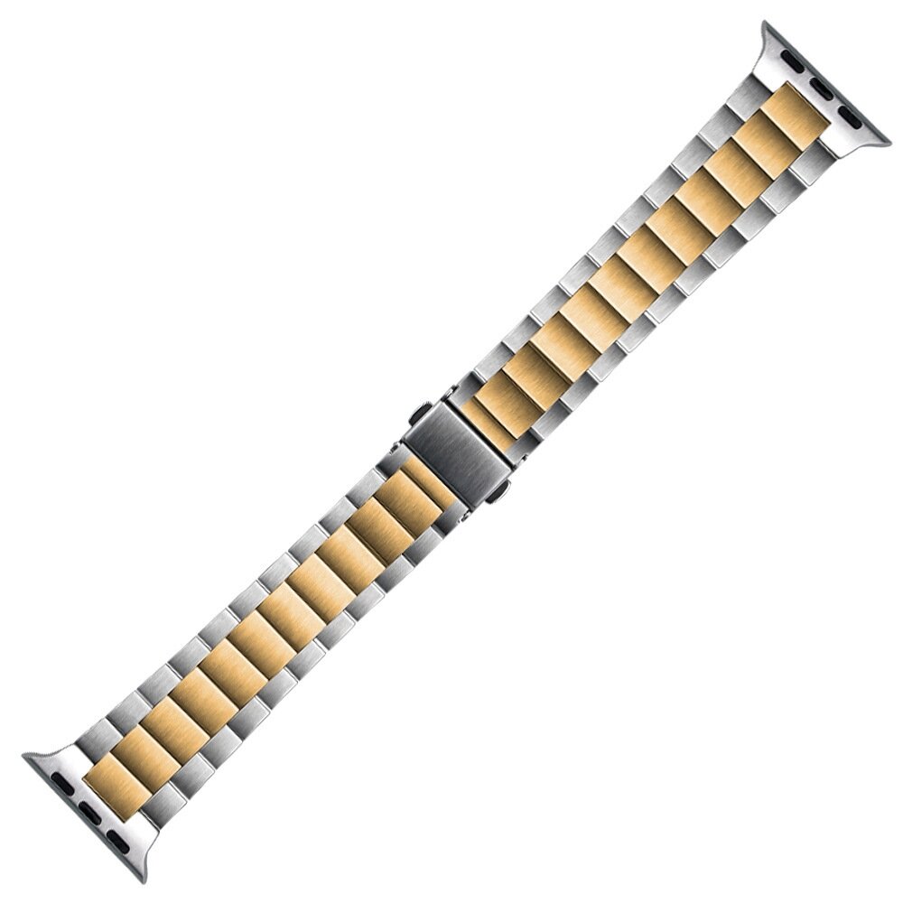 Stahlgliederarmband - Silber mit Champagnergold - Passend f&uuml;r Apple Watch 38mm / 40mm / 41mm / 42mm