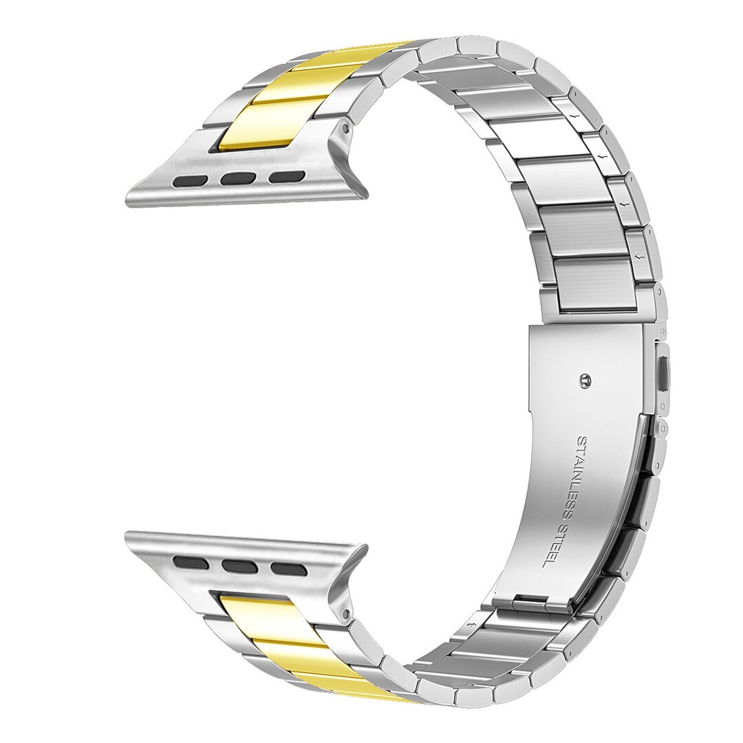 Stahlgliederarmband - Silber mit Gold - Geeignet f&uuml;r Apple Watch 38mm / 40mm / 41mm / 42mm