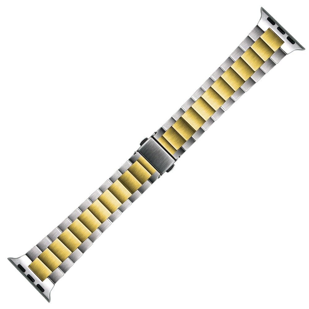 Stahlgliederarmband - Silber mit Gold - Passend f&uuml;r Apple Watch 44mm / 45mm / 46mm / 49mm