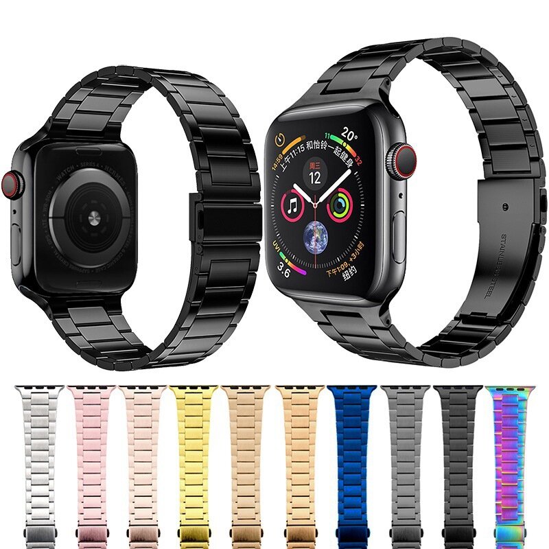 Stahlgliederarmband - Silber mit Schwarz - Passend f&uuml;r Apple Watch 44mm / 45mm / 46mm / 49mm