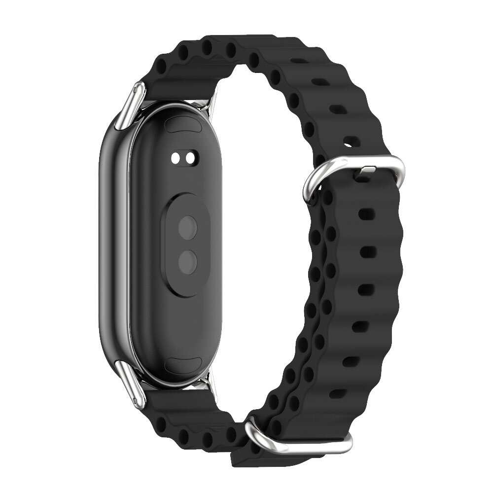 Ocean Silikonband - Schwarz mit silbernem Anschluss - Xiaomi Smart Band 8 &amp; 9