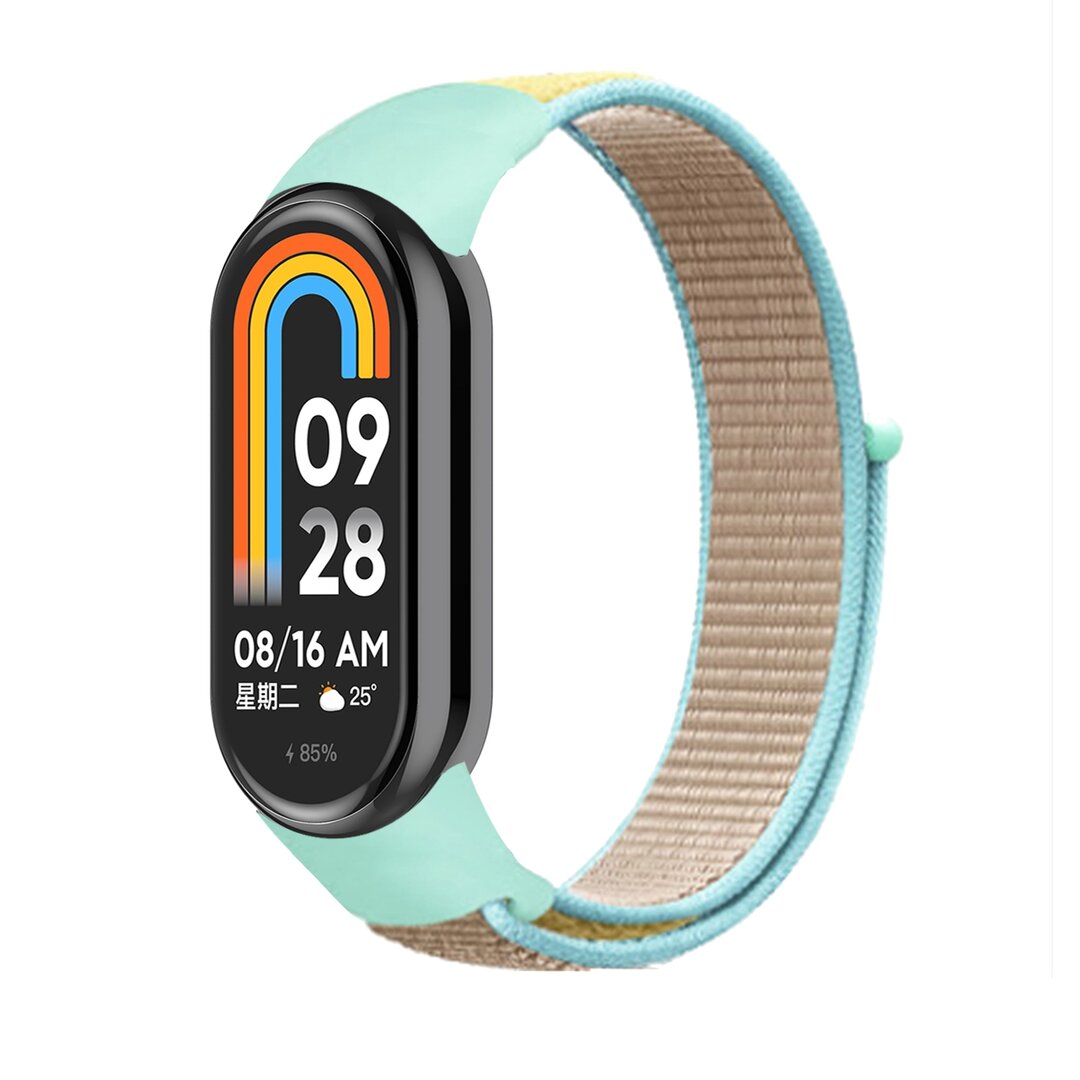 Sport Loop Nylon armband - T&uuml;rkis mit Sandfarbe - Xiaomi Smart Band 8 &amp; 9