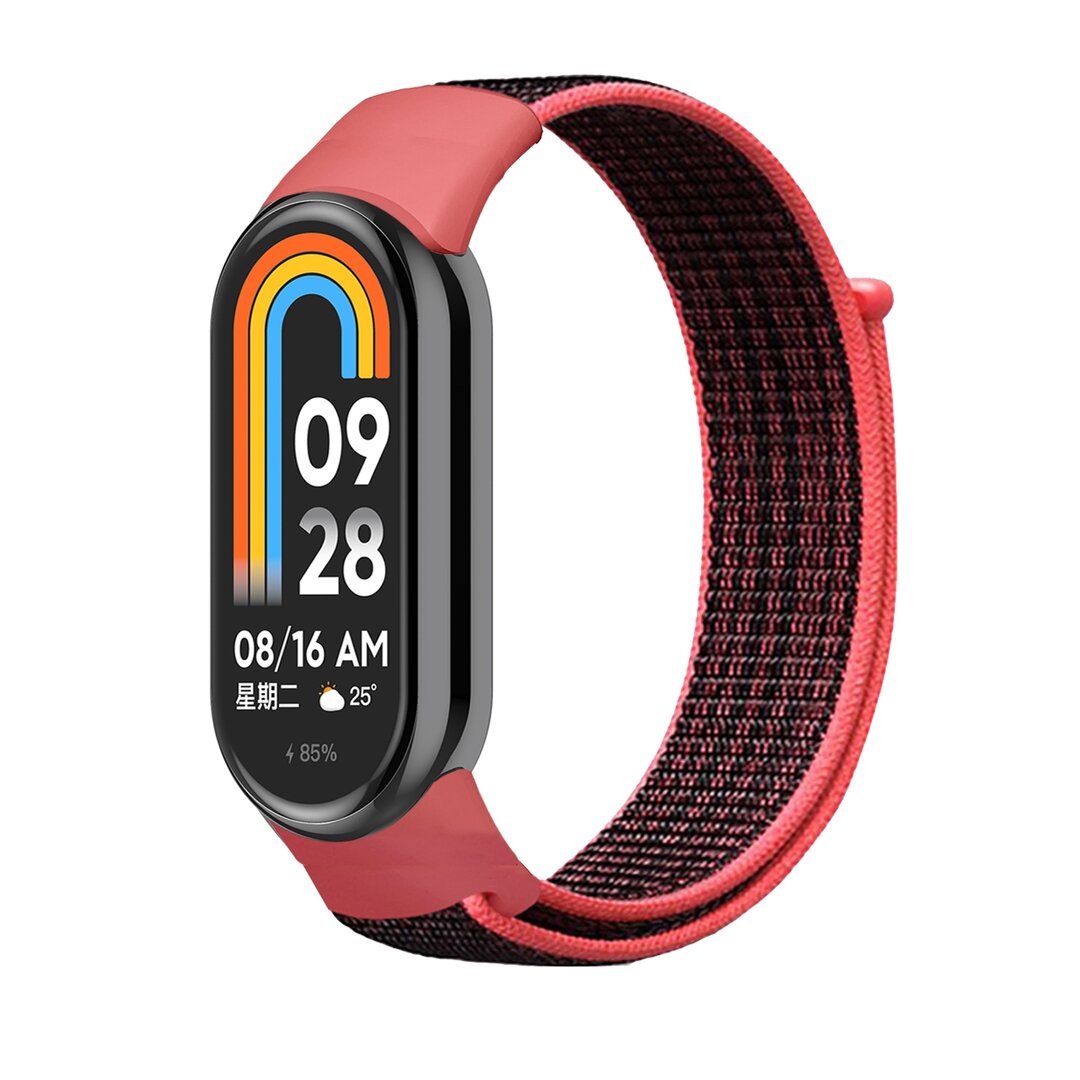 Sport Loop Nylon armband - Schwarz mit hellrot - Xiaomi Smart Band 8 &amp; 9