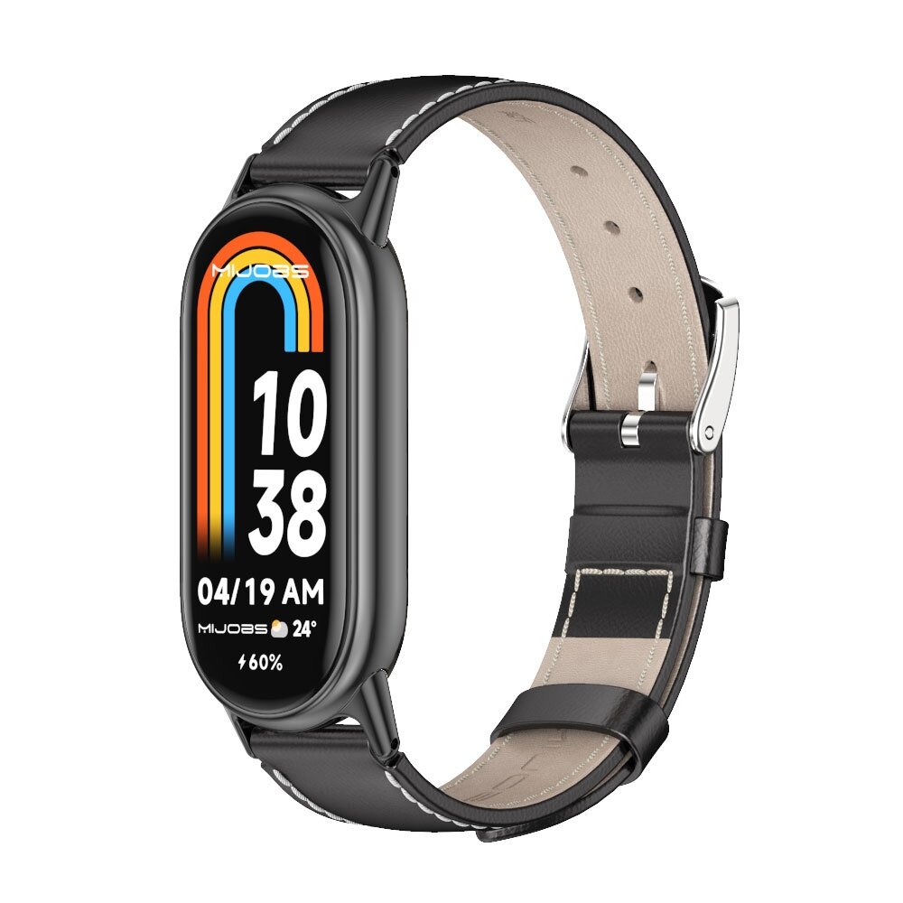 Echtes Lederband - Schwarz mit schwarzem Stecker - Xiaomi Smart Band 8 &amp; 9