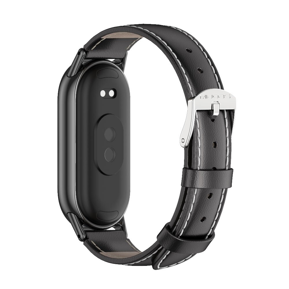 Echtes Lederband - Schwarz mit schwarzem Stecker - Xiaomi Smart Band 8 &amp; 9