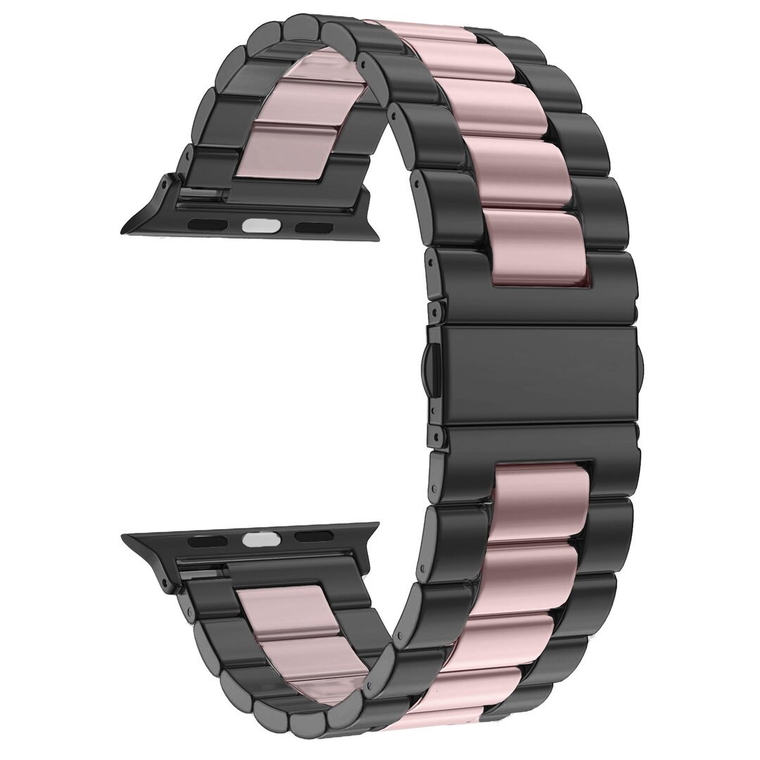 Stahlgliederarmband - Schwarz mit Rosa - Passend f&uuml;r Apple Watch 44mm / 45mm / 46mm / 49mm