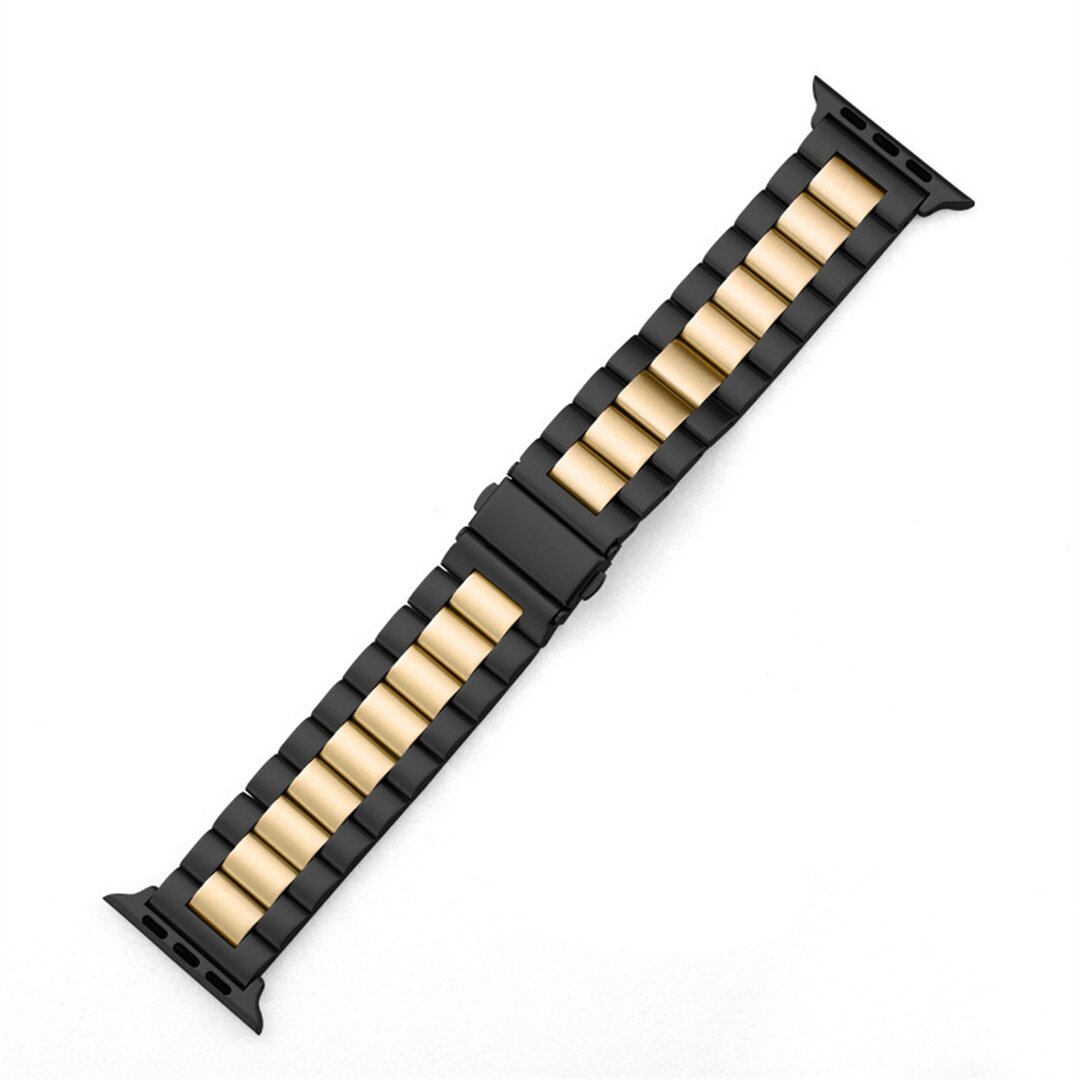 Stahlgliederarmband - Schwarz mit Gold - Geeignet f&uuml;r Apple Watch 44mm / 45mm / 46mm / 49mm