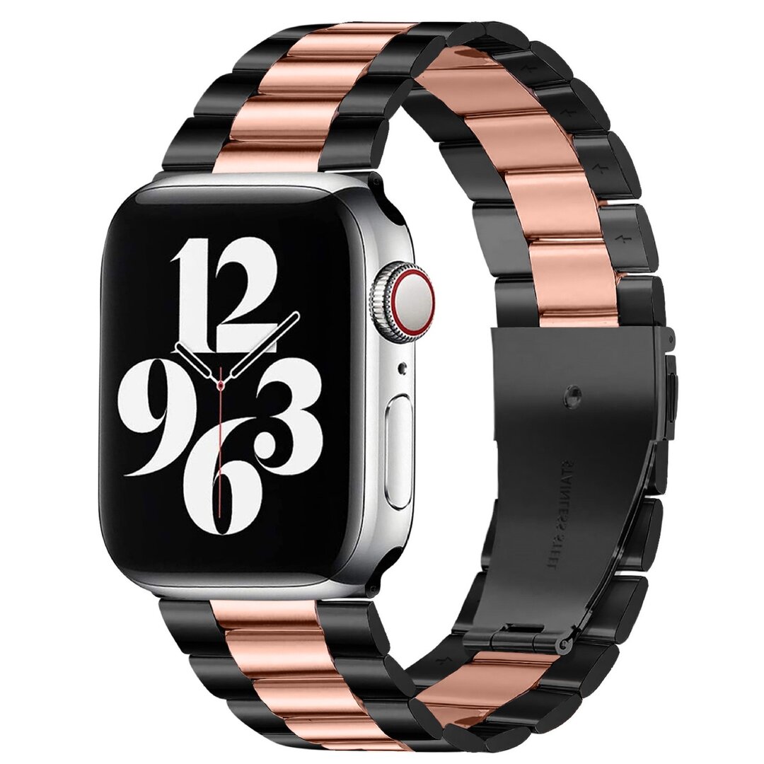 Stahlgliederarmband - Schwarz mit Ros&eacute;gold - Passend f&uuml;r Apple Watch 44mm / 45mm / 46mm / 49mm