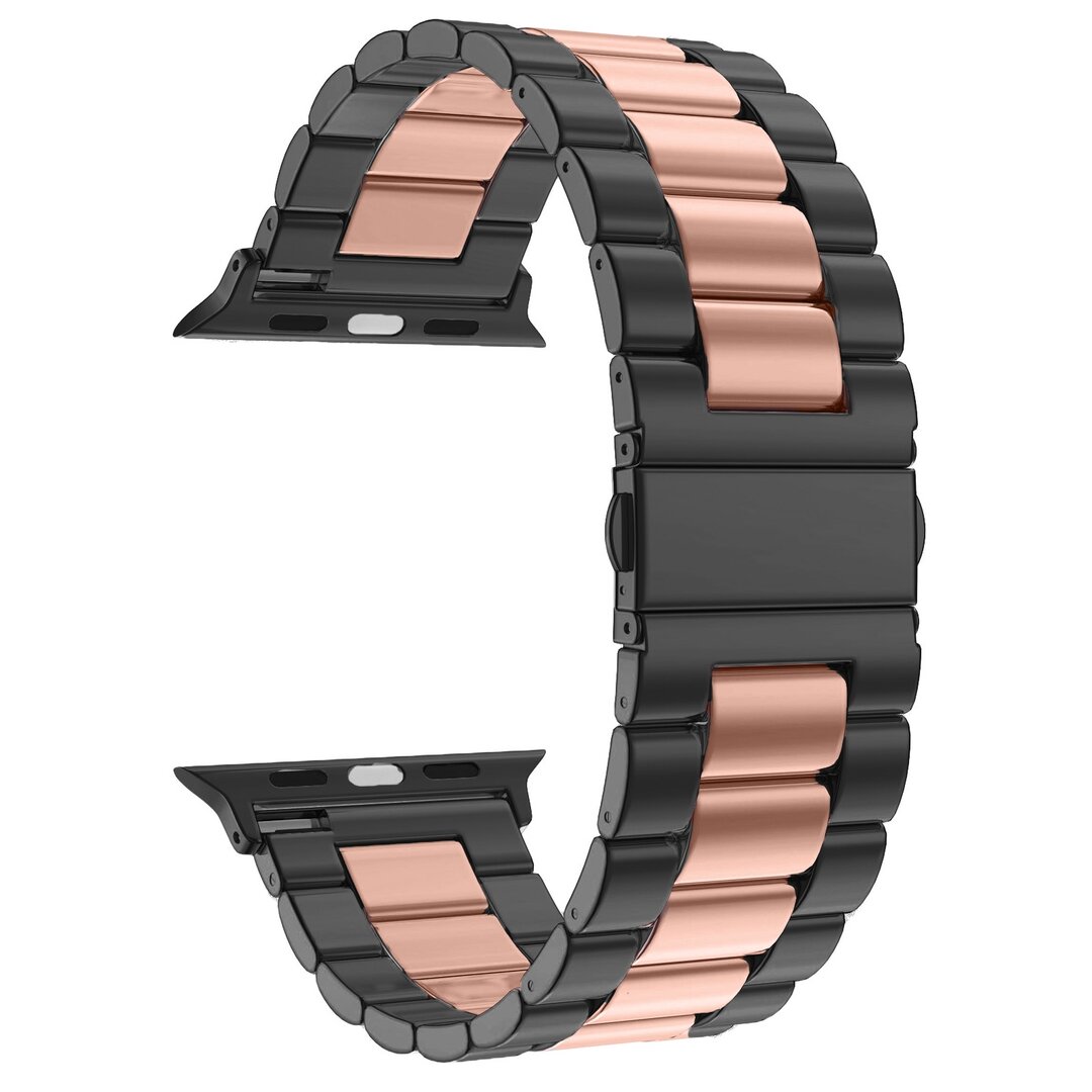 Stahlgliederarmband - Schwarz mit Ros&eacute;gold - Passend f&uuml;r Apple Watch 44mm / 45mm / 46mm / 49mm