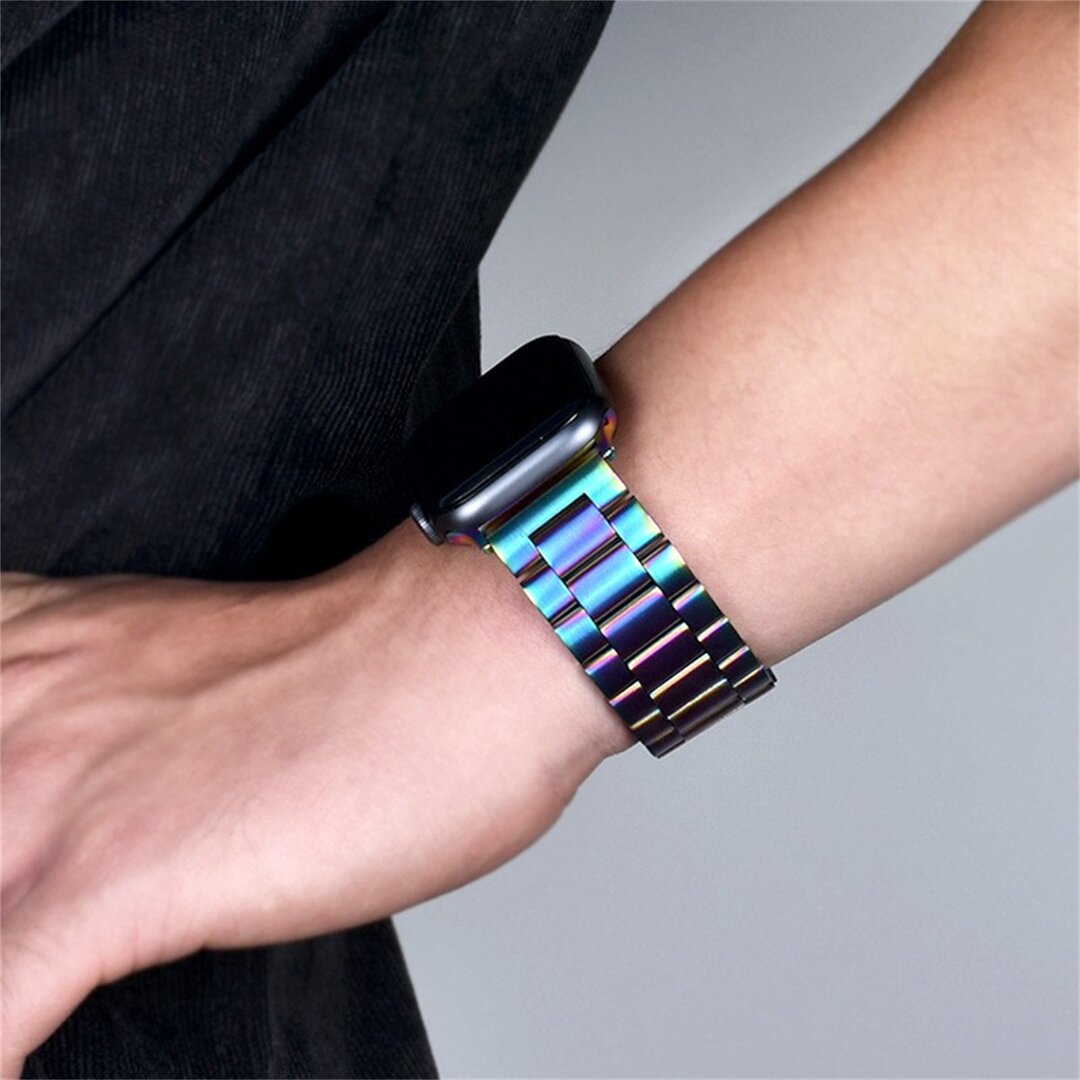 Stahlgliederarmband - Schwarz mit Ros&eacute;gold - Passend f&uuml;r Apple Watch 44mm / 45mm / 46mm / 49mm