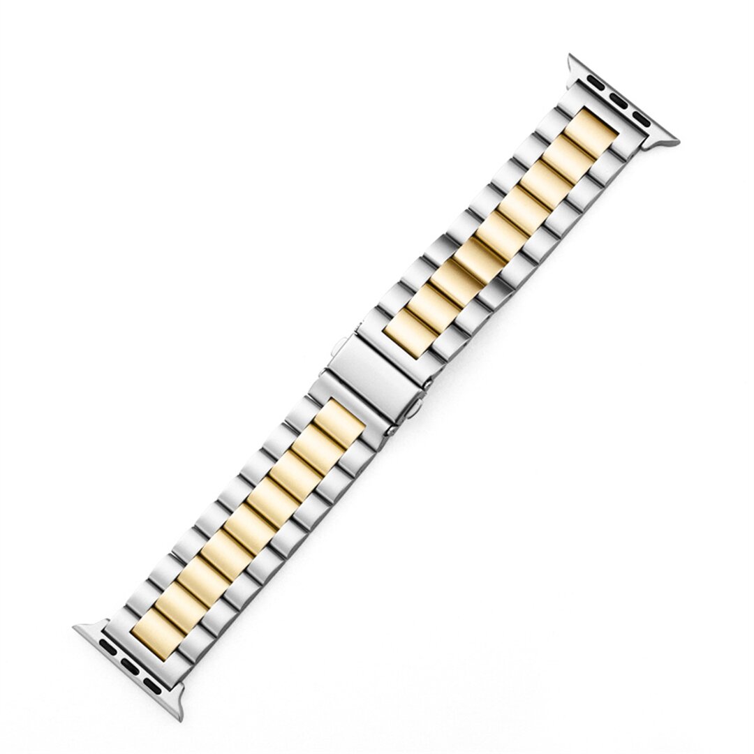 Stahlgliederarmband - Silber mit Gold - Passend f&uuml;r Apple Watch 44mm / 45mm / 46mm / 49mm