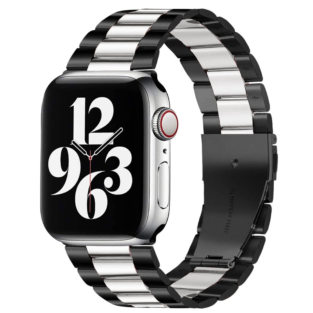 Stahlgliederband - Schwarz mit Silber - Passend f&uuml;r Apple Watch 44mm / 45mm / 46mm / 49mm