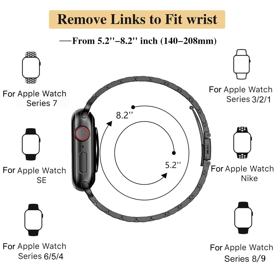 Stahlband Slim Fit - Schwarz - Geeignet f&uuml;r Apple Watch 44mm / 45mm / 46mm / 49mm