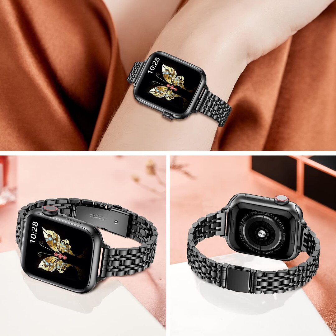 Stahlband Slim Fit - Schwarz - Geeignet f&uuml;r Apple Watch 44mm / 45mm / 46mm / 49mm