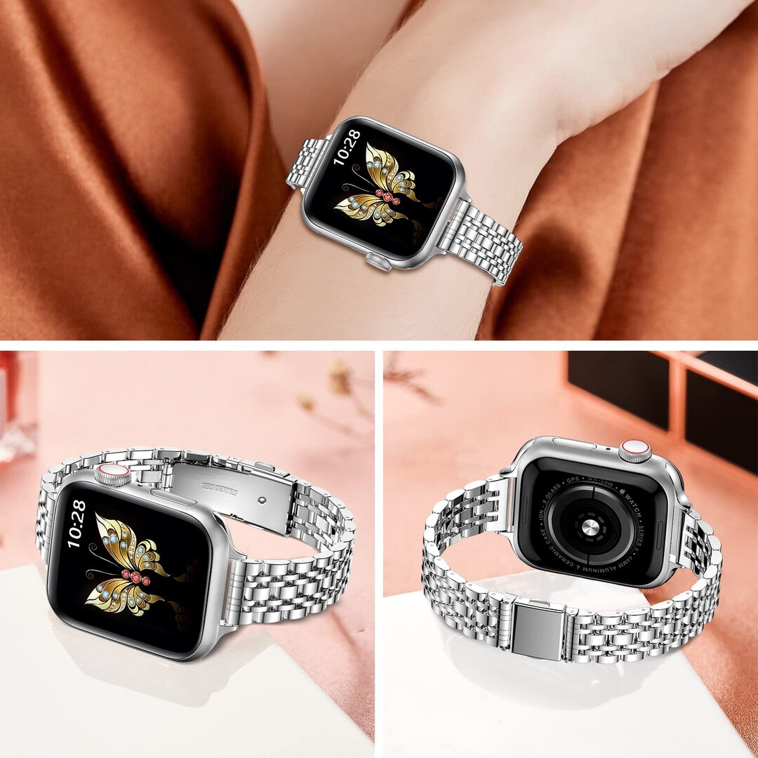 Stahlband Slim Fit - Silber - Geeignet f&uuml;r Apple Watch 44mm / 45mm / 46mm / 49mm