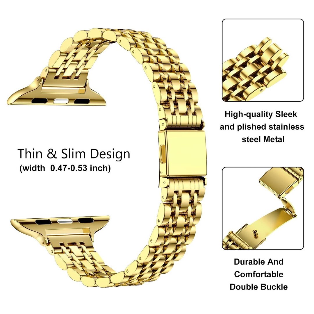 Stahlband Slim Fit - Gold - Geeignet f&uuml;r Apple Watch 44mm / 45mm / 46mm / 49mm