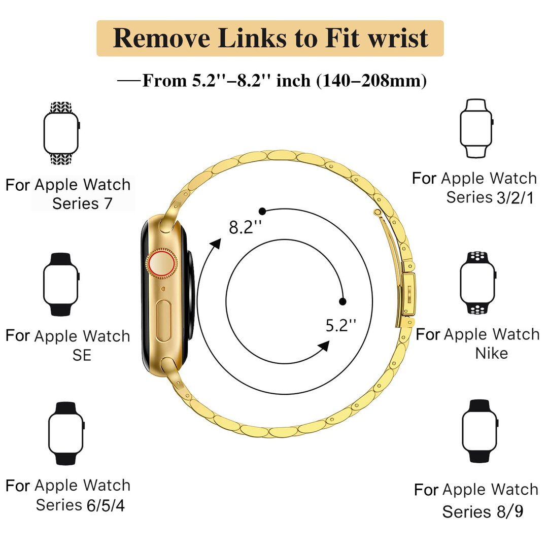 Stahlband Slim Fit - Gold - Geeignet f&uuml;r Apple Watch 44mm / 45mm / 46mm / 49mm