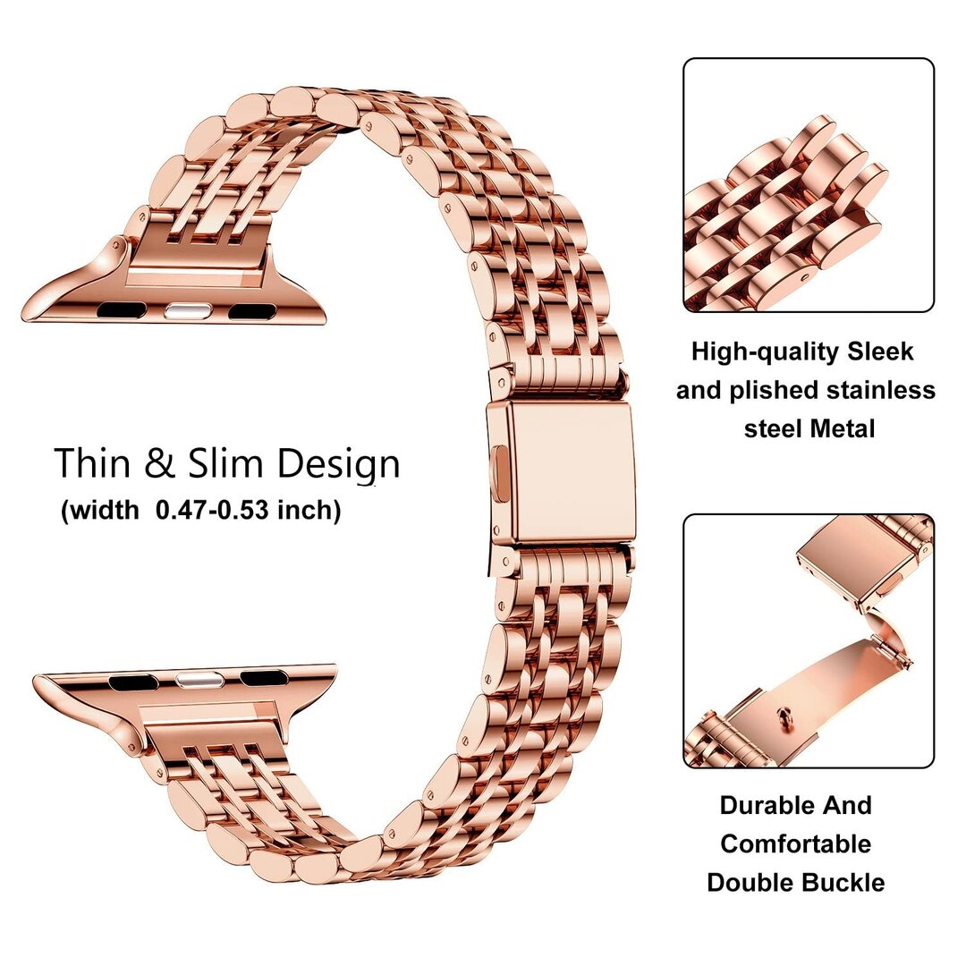 Stahlband Slim Fit - Ros&eacute;gold - Geeignet f&uuml;r Apple Watch 44mm / 45mm / 46mm / 49mm