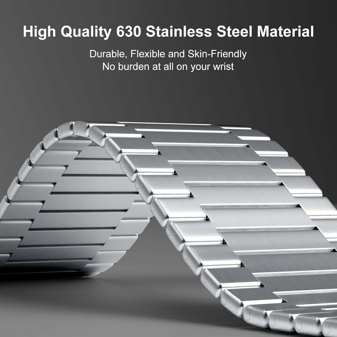 Magnetisches Stahlband - Sehr starker Magnet - Silber - Geeignet f&uuml;r Apple Watch 44mm / 45mm / 46mm / 49mm