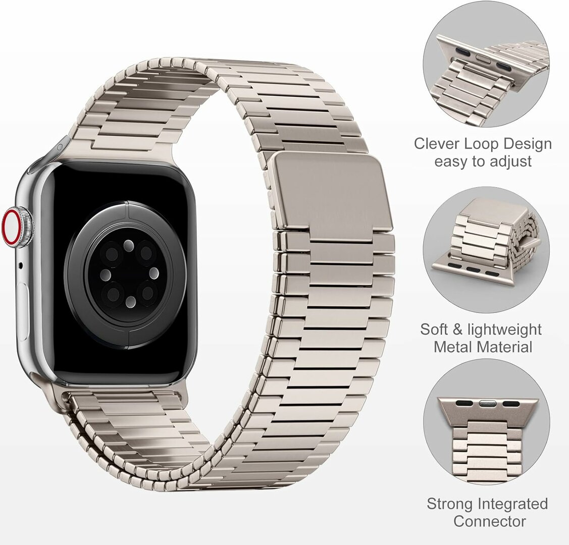 Magnetisches Stahlband - Sehr starker Magnet - Farbe Titan - Geeignet f&uuml;r Apple Watch 44mm / 45mm / 46mm / 49mm