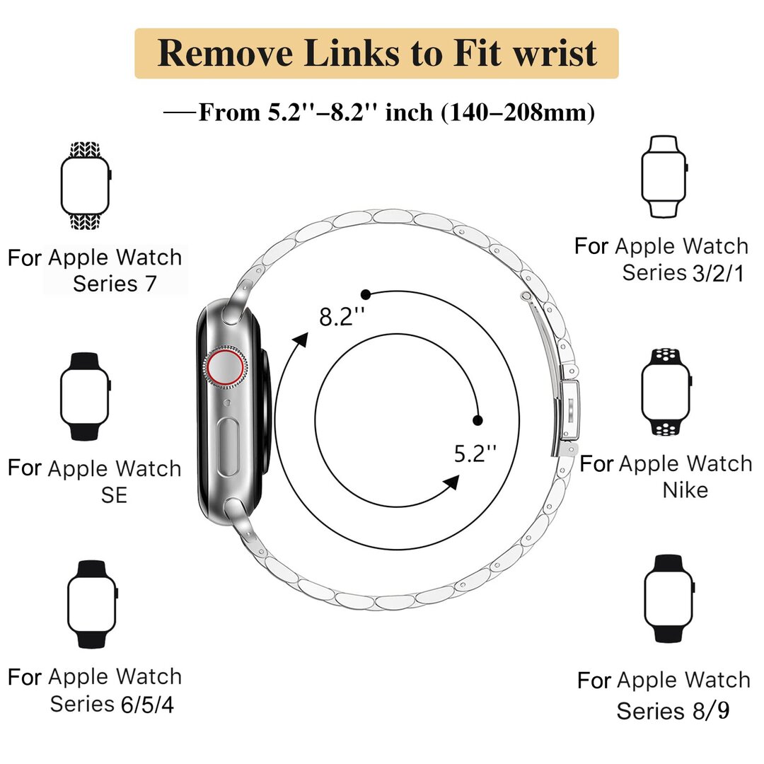 Edelstahl Slim Fit Armband - Starlight - Geeignet f&uuml;r Apple Watch 44mm / 45mm / 46mm / 49mm