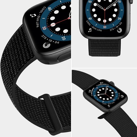 Nylon Sport Looparmband - Schwarz - Extra starker Klettverschluss - Geeignet f&uuml;r Apple Watch 44mm / 45mm / 46mm / 49mm