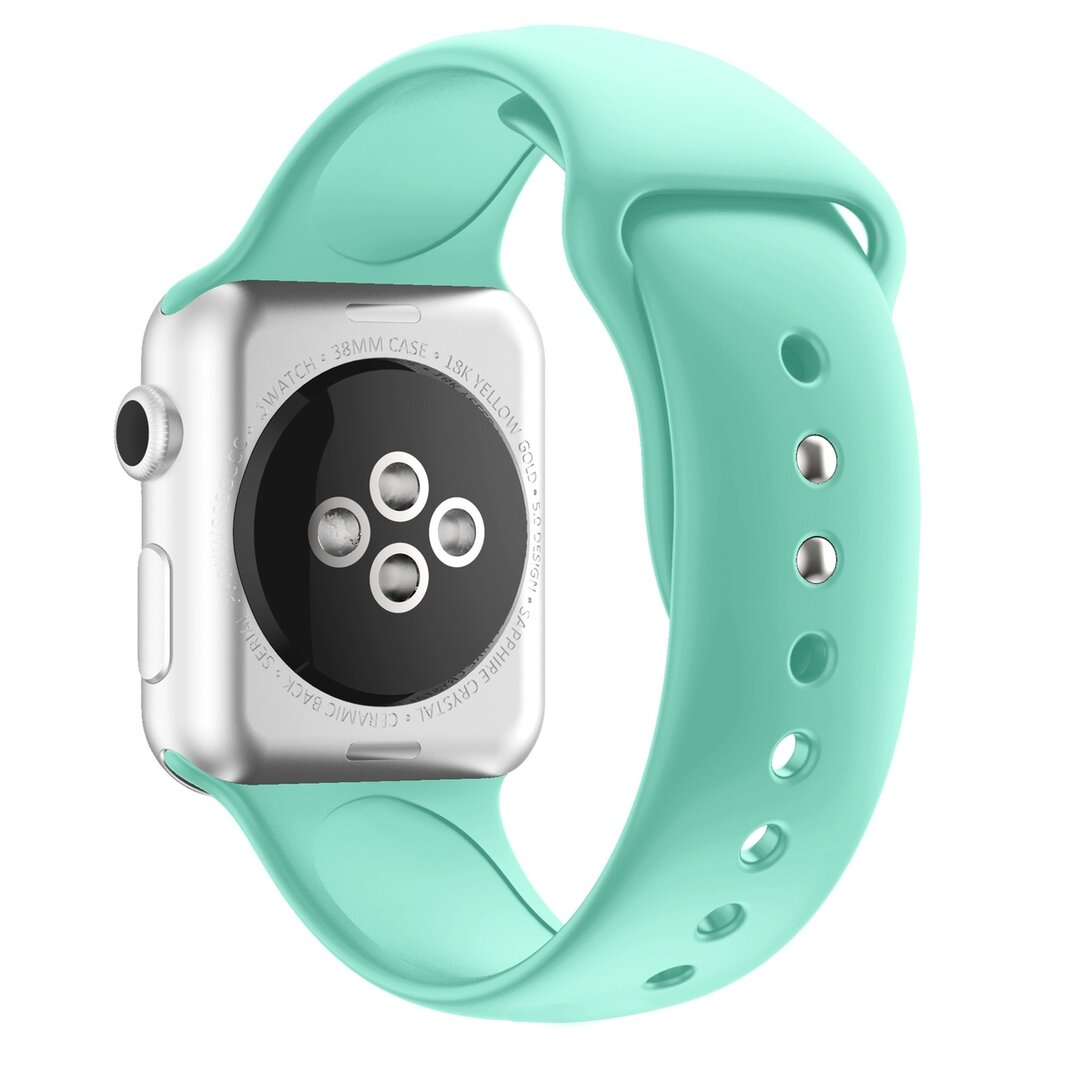 Silikon-Sportband - Mintgr&uuml;n - Doppeldruckknopf-Verschluss - Passend f&uuml;r Apple Watch 38mm / 40mm / 41mm / 42mm