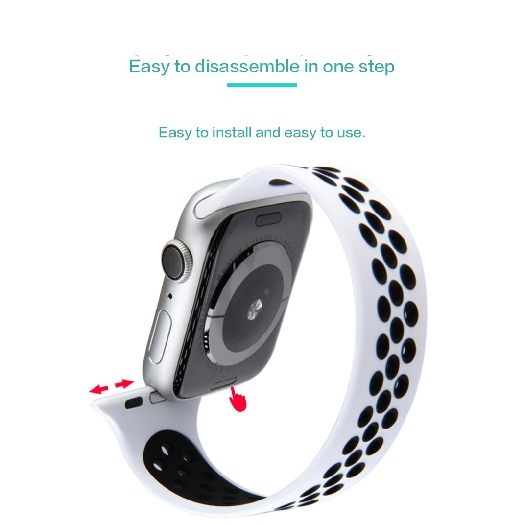 Solo Loop Sportband - Gr&ouml;&szlig;e: M - Wei&szlig; + Schwarz - Geeignet f&uuml;r Apple Watch 38mm / 40mm / 41mm / 42mm