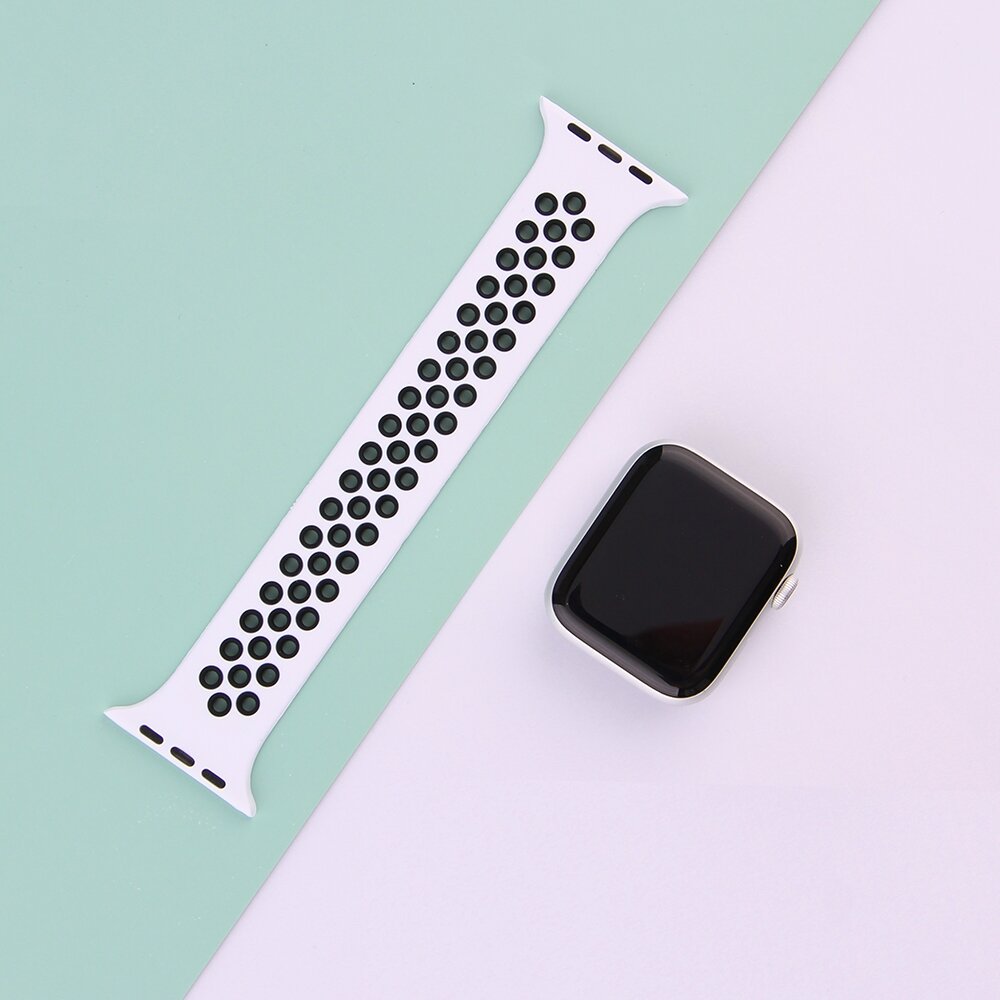 Solo Loop Sportband - Gr&ouml;&szlig;e: M - Wei&szlig; + Schwarz - Geeignet f&uuml;r Apple Watch 38mm / 40mm / 41mm / 42mm