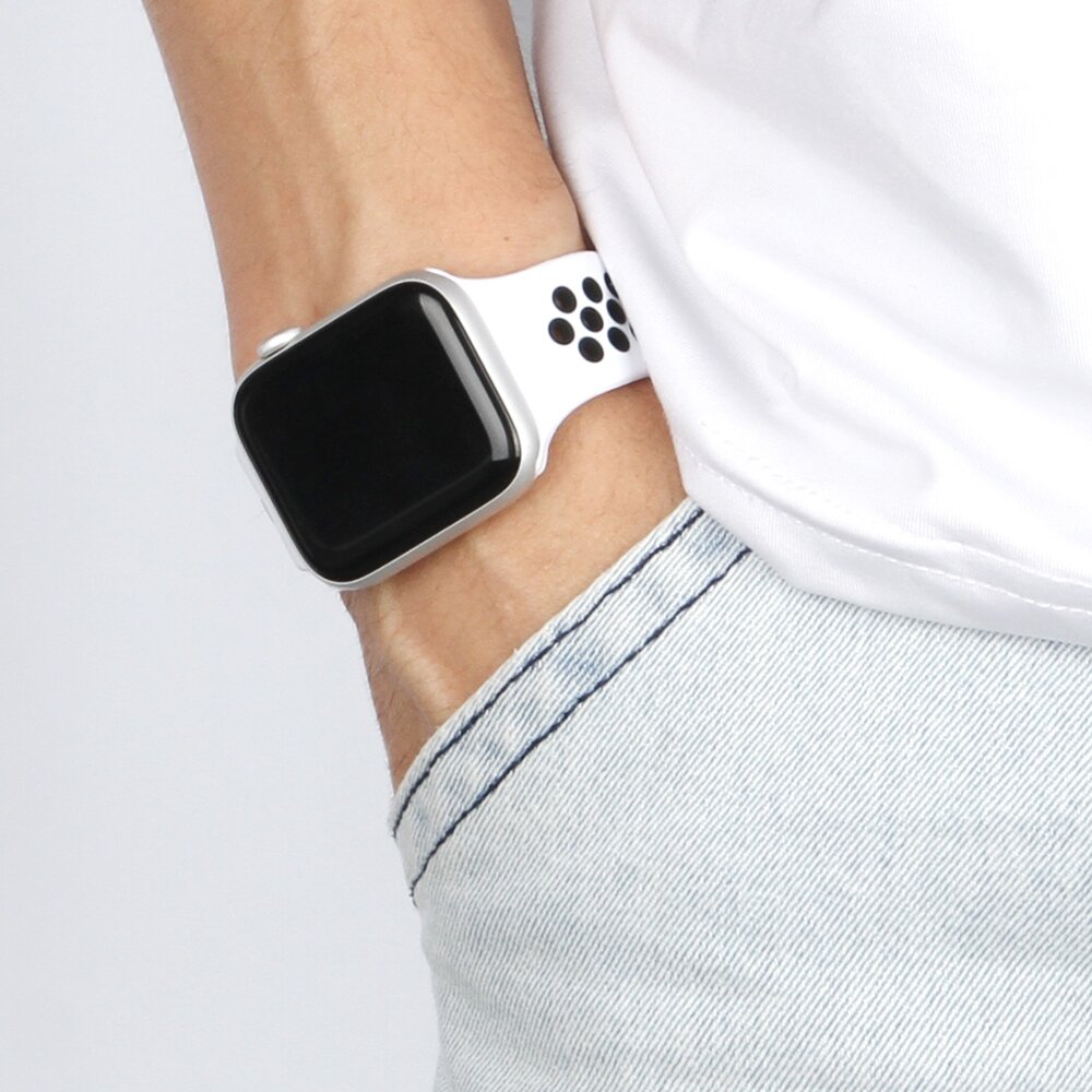 Solo Loop Sportband - Gr&ouml;&szlig;e: M - Wei&szlig; + Schwarz - Geeignet f&uuml;r Apple Watch 38mm / 40mm / 41mm / 42mm