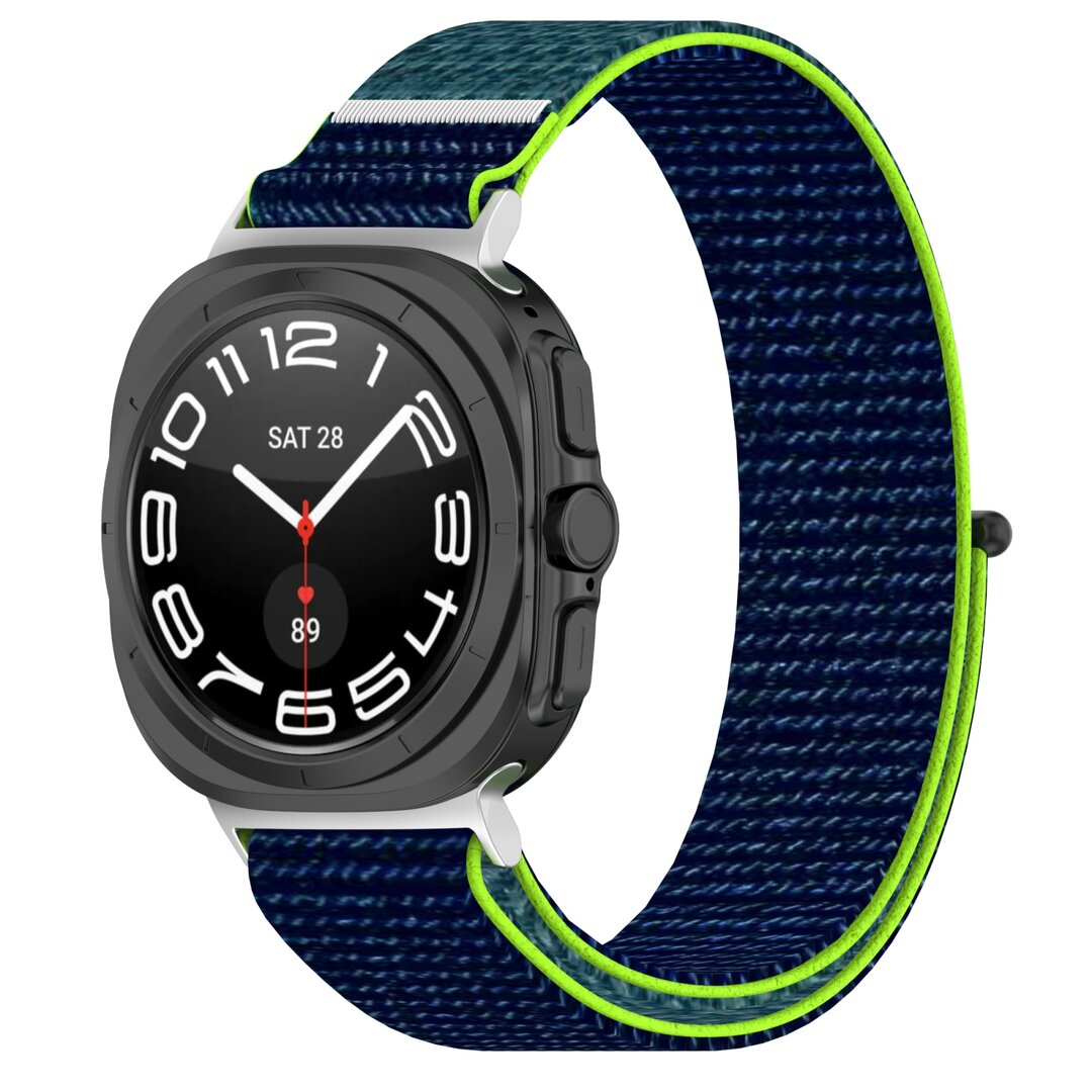 Nylon Sport Looparmband - Blau mit Limettengr&uuml;n - Samsung Galaxy Watch Ultra 47mm
