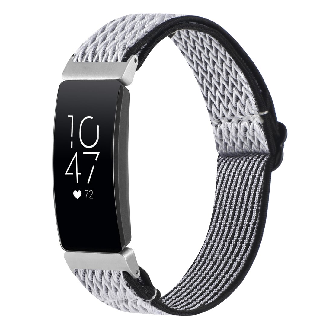 FitBit Inspire 2 &amp; Ace 3 Elastisches Solo-Schleifen-Nylonband - Schwarz/Wei&szlig;