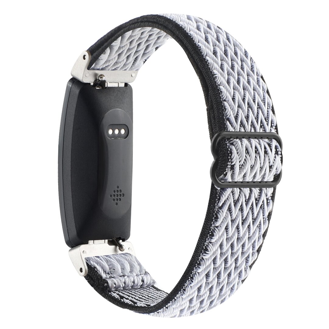FitBit Inspire 2 &amp; Ace 3 Elastisches Solo-Schleifen-Nylonband - Schwarz/Wei&szlig;