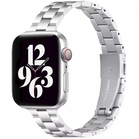Slim Fit Gliederarmband aus Stahl - Silber - Geeignet f&uuml;r Apple Watch 38mm / 40mm / 41mm / 42mm