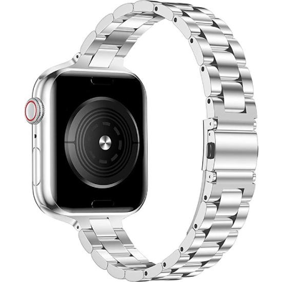 Slim Fit Gliederarmband aus Stahl - Silber - Geeignet f&uuml;r Apple Watch 38mm / 40mm / 41mm / 42mm