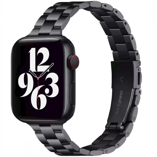 Slim Fit Gliederarmband aus Stahl - Schwarz - Geeignet f&uuml;r Apple Watch 38mm / 40mm / 41mm / 42mm