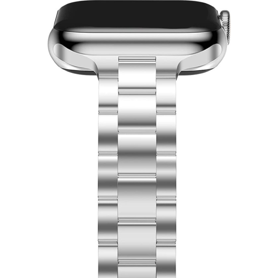 Slim Fit Gliederarmband aus Stahl - Silber - Geeignet f&uuml;r Apple Watch 44mm / 45mm / 46mm / 49mm