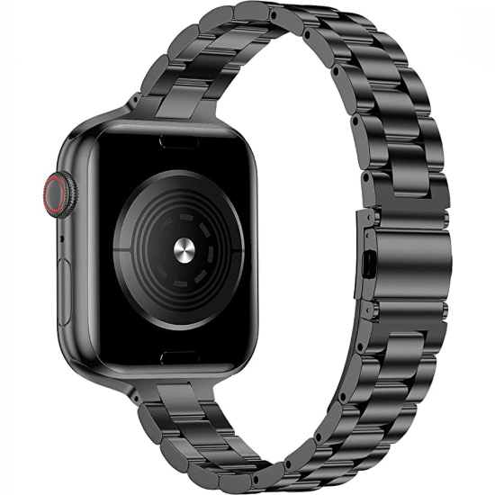 Slim Fit Gliederarmband aus Stahl - Schwarz - Geeignet f&uuml;r Apple Watch 44mm / 45mm / 46mm / 49mm