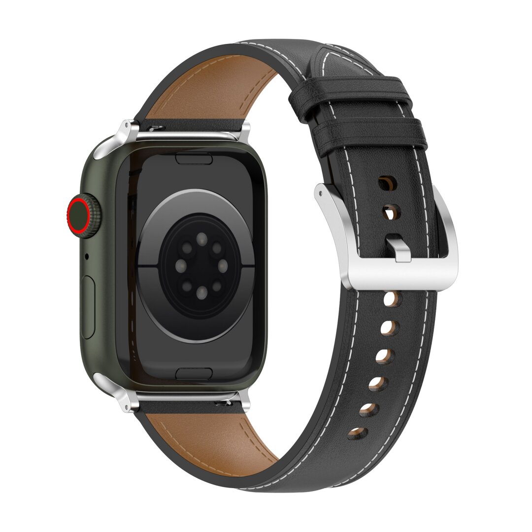 Luxuri&ouml;ses Lederarmband - Schwarz - Geeignet f&uuml;r Apple Watch 44mm / 45mm / 46mm / 49mm