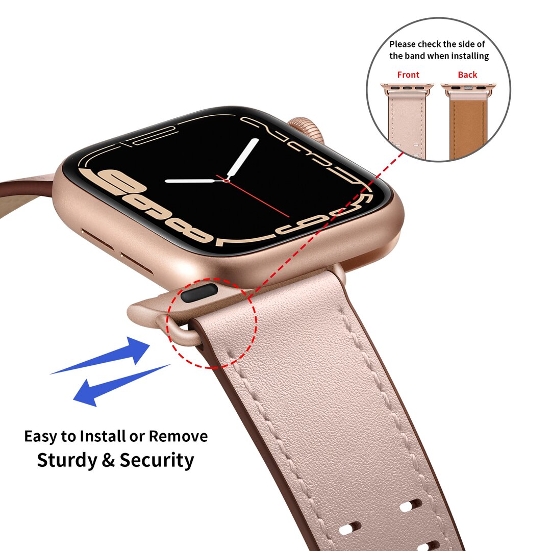 Lederarmband mit Doppelschlie&szlig;e - Pink - Geeignet f&uuml;r Apple Watch 44mm / 45mm / 46mm / 49mm