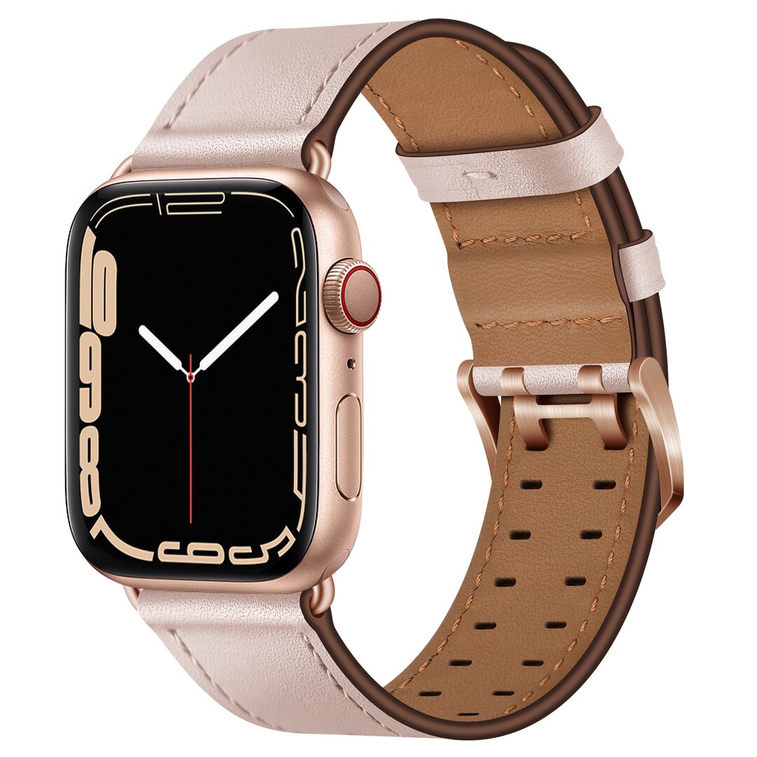 Lederarmband mit Doppelschlie&szlig;e - Pink - Geeignet f&uuml;r Apple Watch 38mm / 40mm / 41mm / 42mm