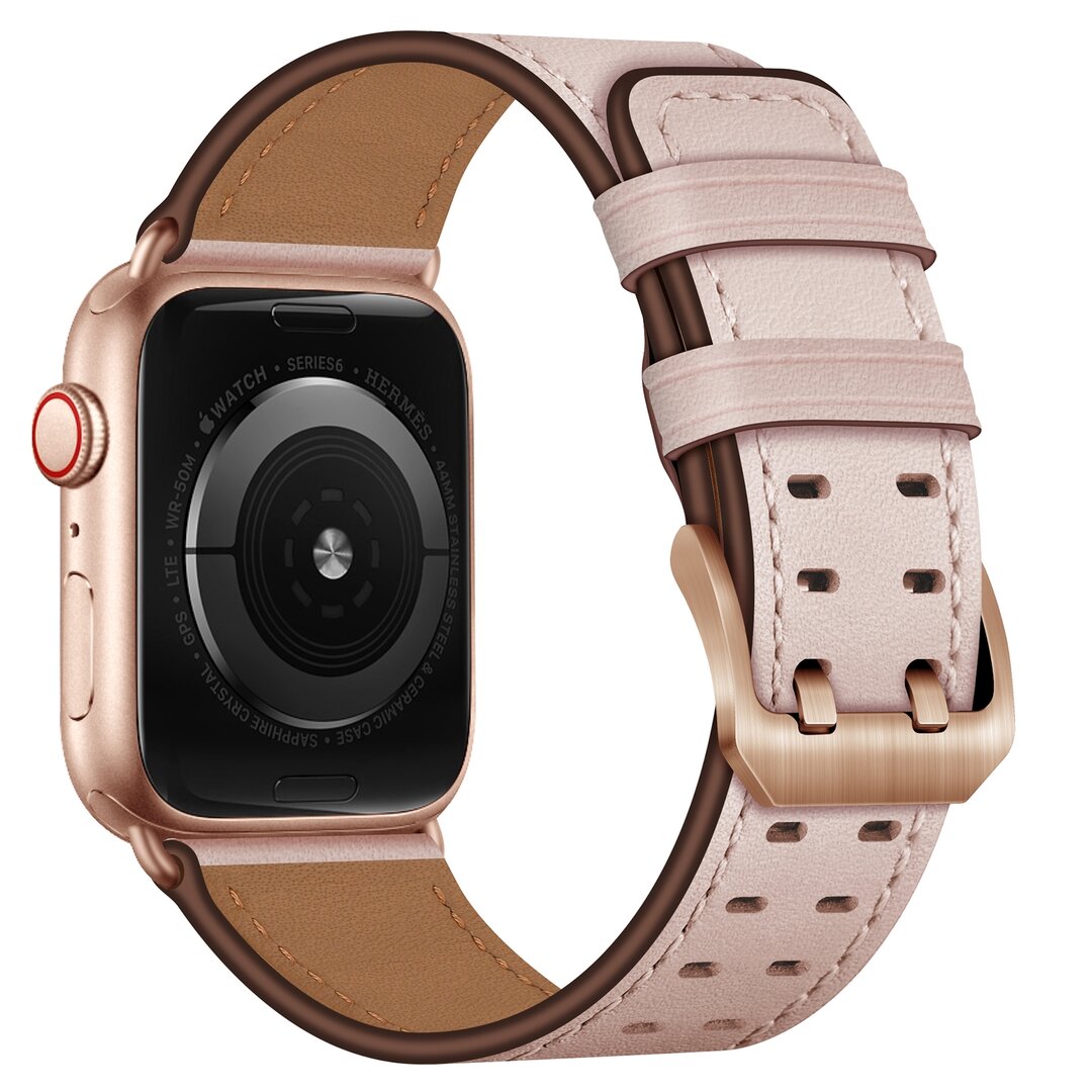 Lederarmband mit Doppelschlie&szlig;e - Pink - Geeignet f&uuml;r Apple Watch 38mm / 40mm / 41mm / 42mm