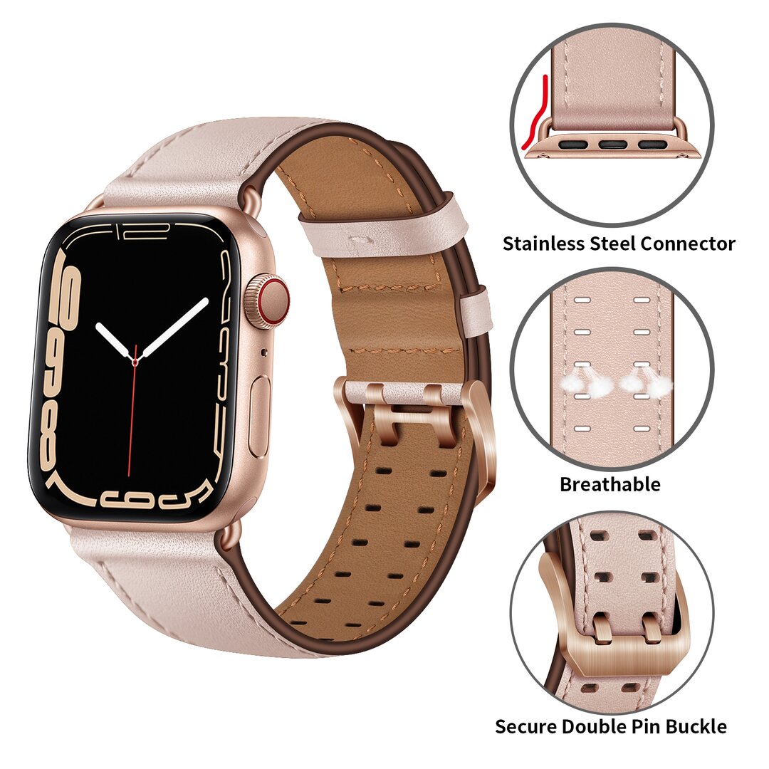 Lederarmband mit Doppelschlie&szlig;e - Pink - Geeignet f&uuml;r Apple Watch 38mm / 40mm / 41mm / 42mm