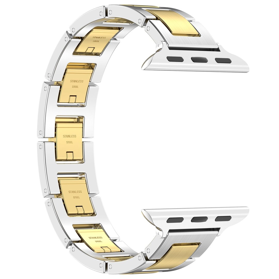 Schlankes Edelstahlband mit Schnellverschluss (small) - Silber mit Gold - Geeignet f&uuml;r Apple Watch 44mm / 45mm / 46mm / 49mm