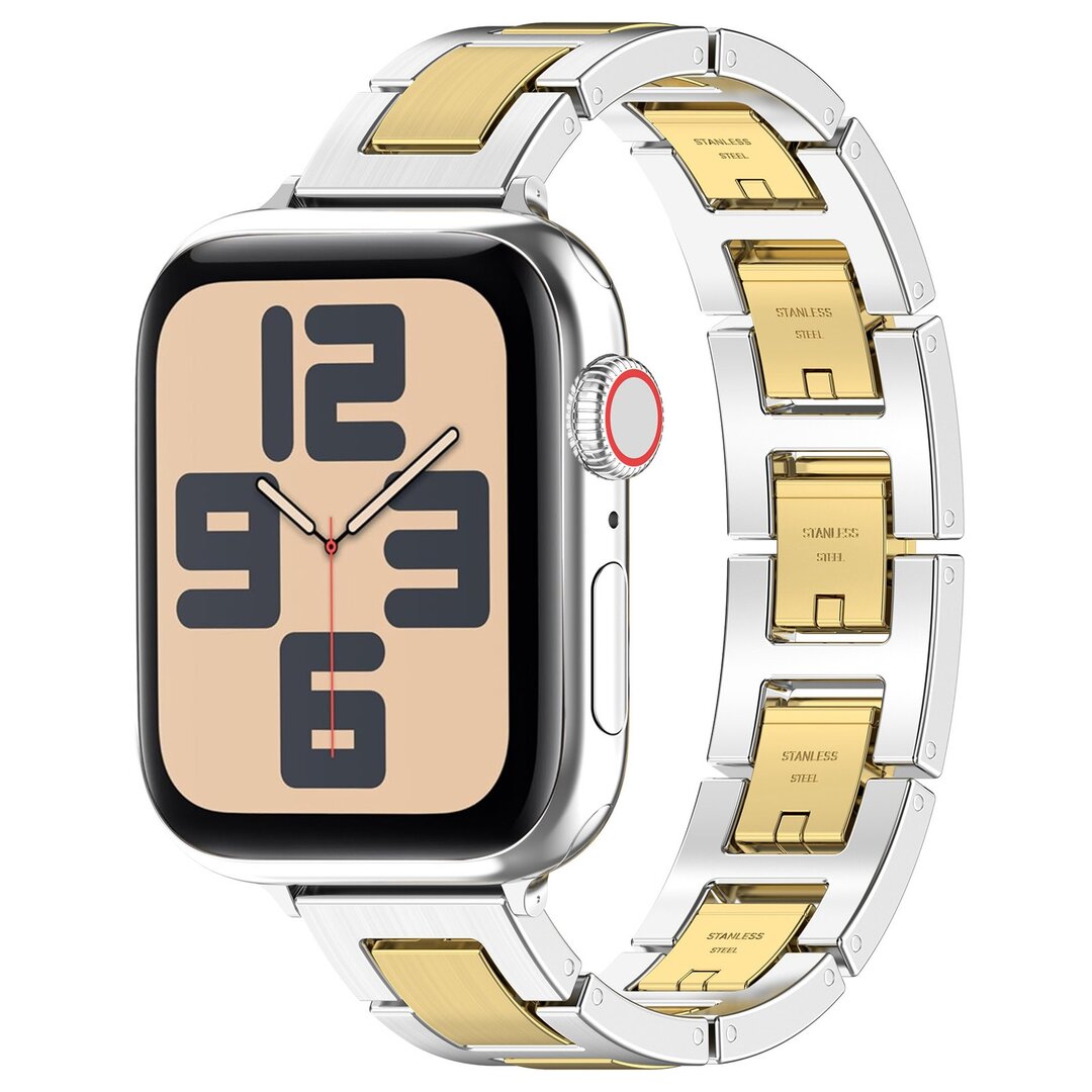 Schlankes Edelstahlband mit Schnellverschluss (small) - Silber mit Gold - Geeignet f&uuml;r Apple Watch 38mm / 40mm / 41mm / 42mm
