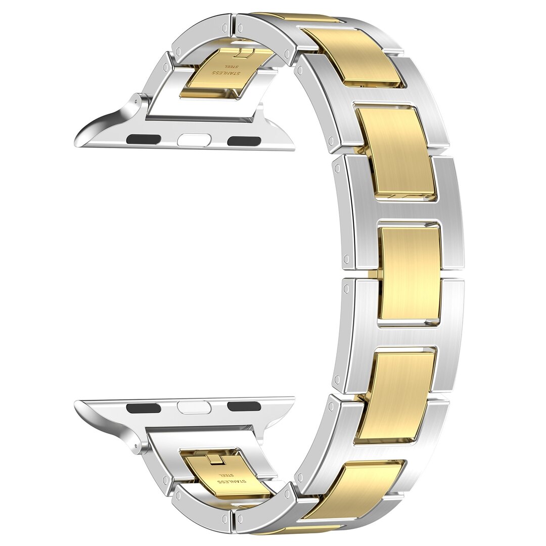 Schlankes Edelstahlband mit Schnellverschluss (small) - Silber mit Gold - Geeignet f&uuml;r Apple Watch 38mm / 40mm / 41mm / 42mm