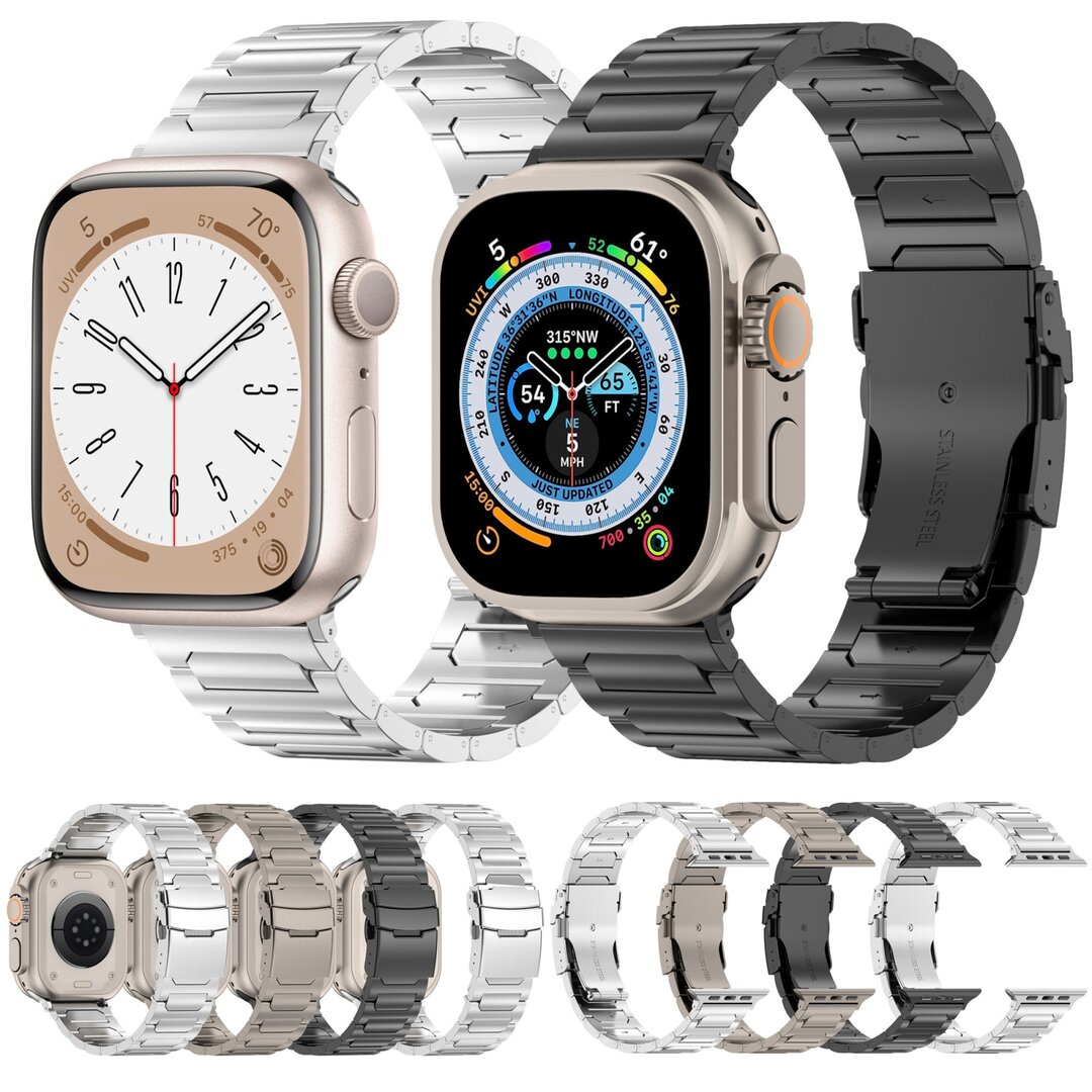 Titan H-Typ Gliederarmband - Schwarz - Geeignet f&uuml;r Apple Watch 44mm / 45mm / 46mm / 49mm